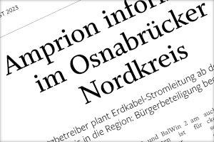 Ausschnitt eines Zeitungsartikels mit den Worten Amprion im Osnabrücker Nordkreis